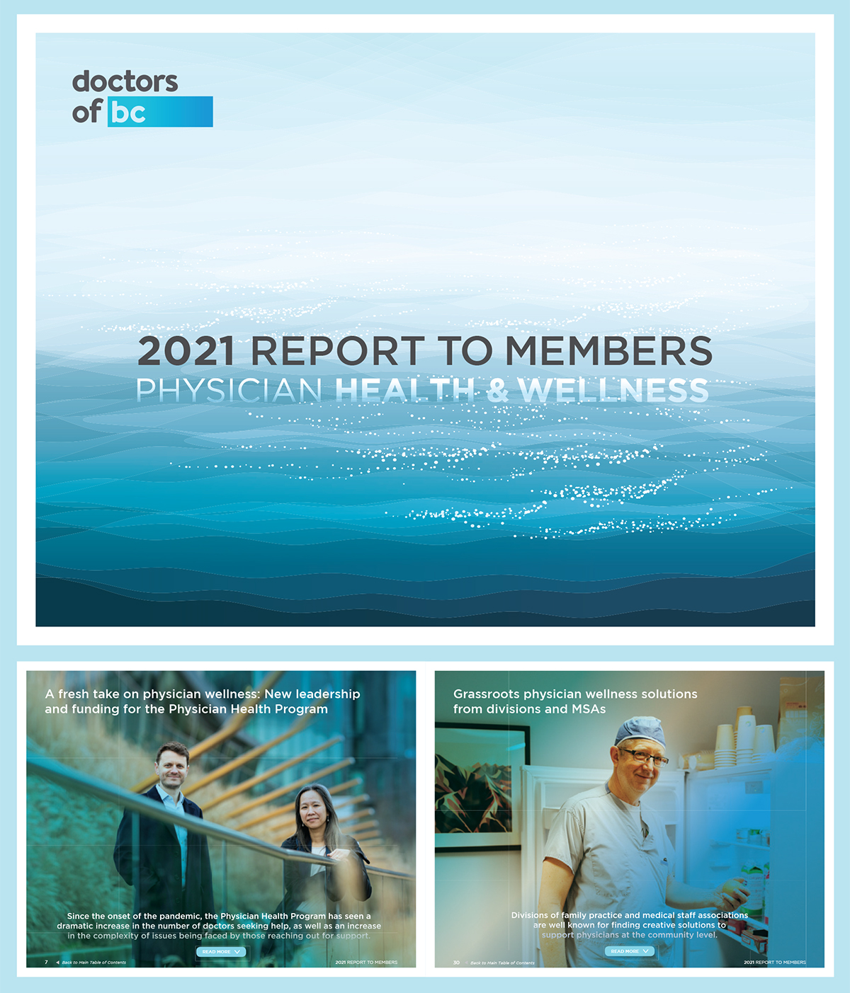 Cover and pages from Doctors of BC’s 2021 Report to Members