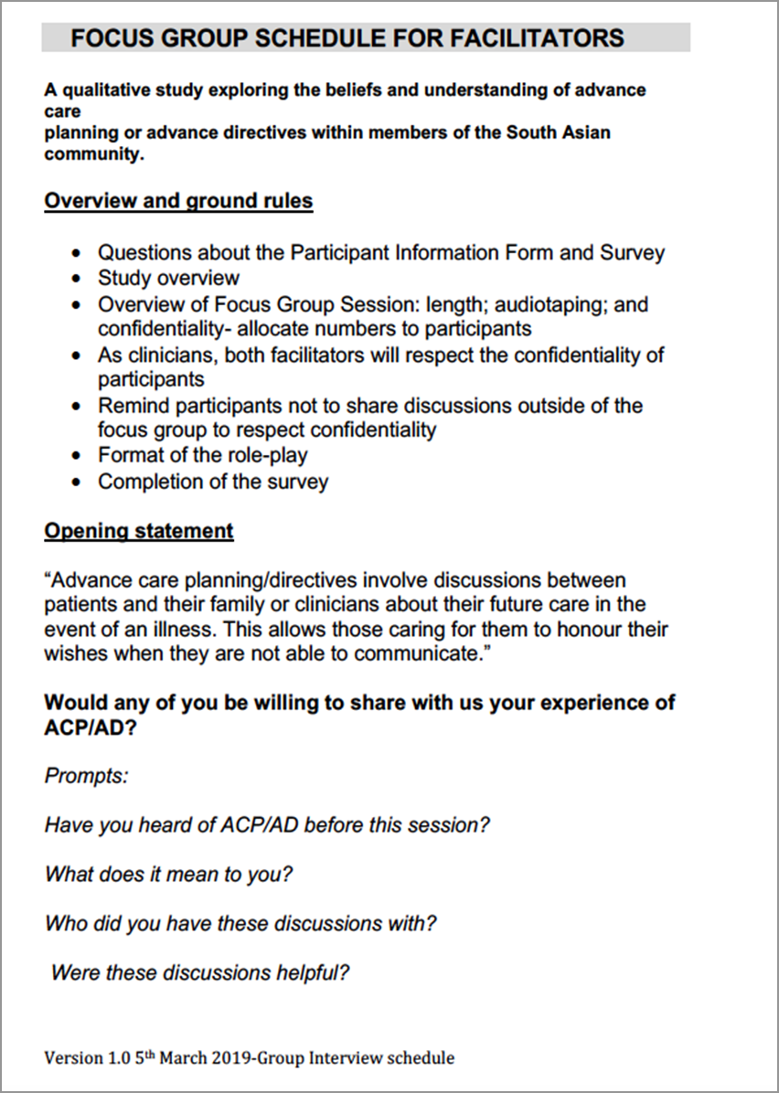 FIGURE S2. The focus group schedule for facilitators.