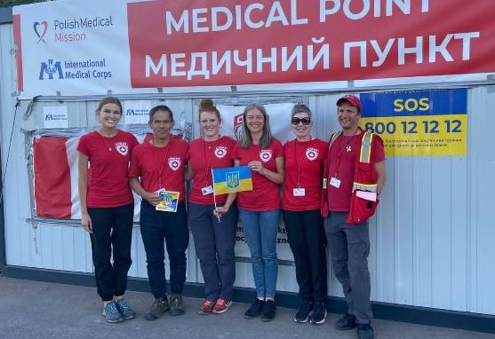 UBC's Dr Hubert Chao (second from left) and Dr Luba Butska (third from right) with the Canadian Medical Assistance Team deployed to Poland and Ukraine in May 2022