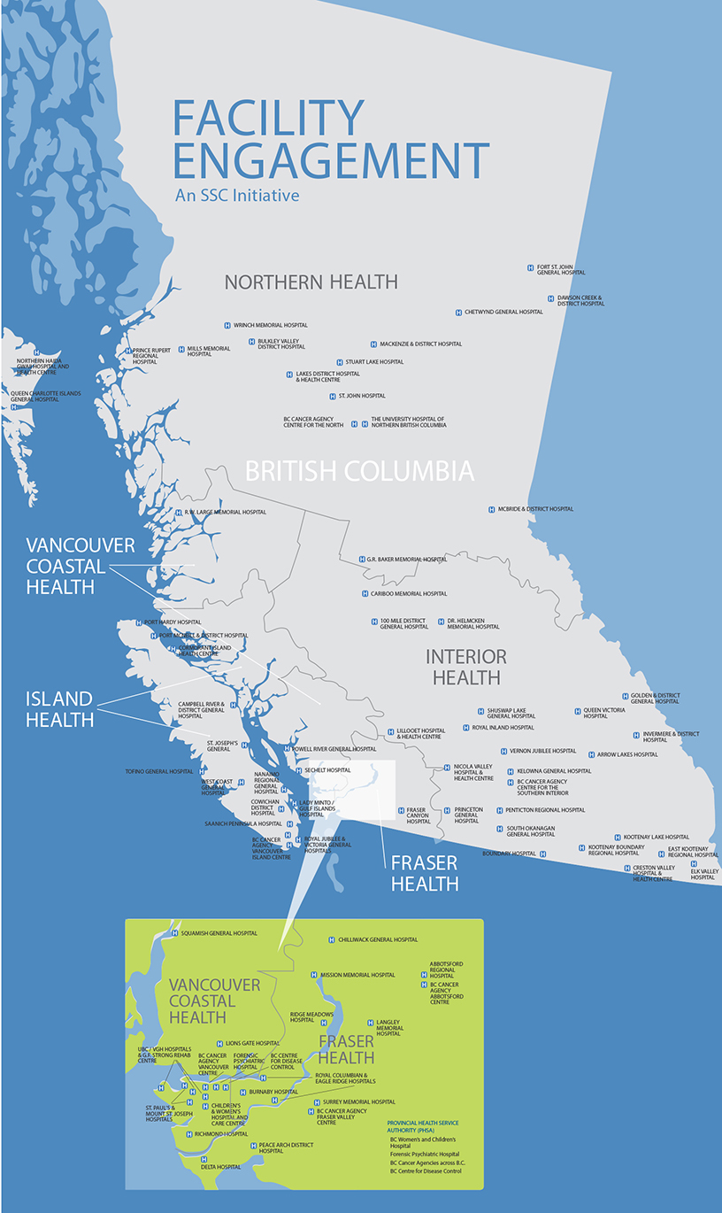 A map of BC showing facility engagement initiative.