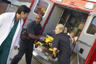 An ambulance brings a patient to the hospital