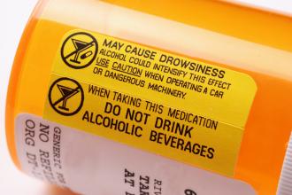 A warning label on a medication bottle