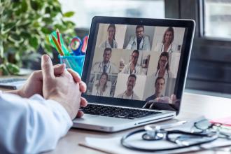 A group of doctors on a video conference call