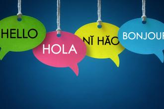 Speech bubbles saying "Hello" in different languages