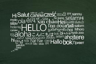 A speech bubble with several different languages