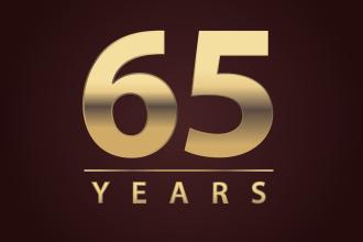 The words "65 years" in gold text.