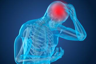 X ray of the body where the brain is highlighted to show concussion