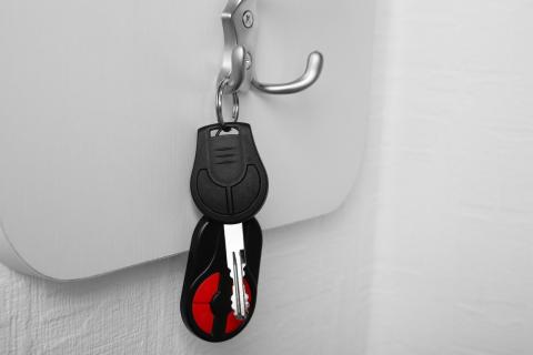 A set of keys hangs on the wall