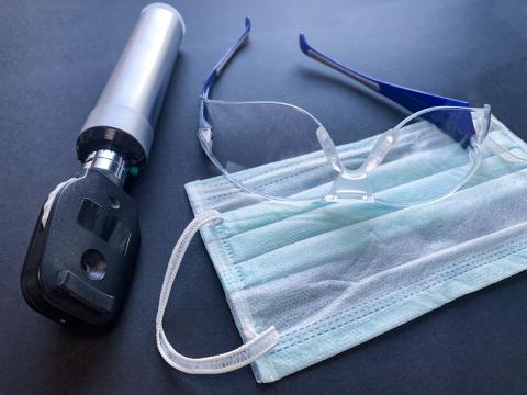 Ophthalmology equipment on a table