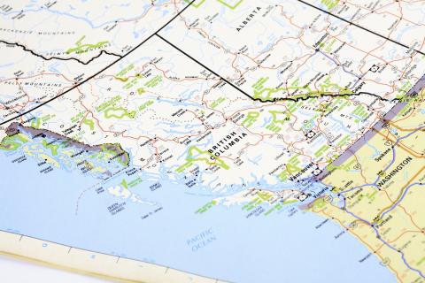 A road map of British Columbia.