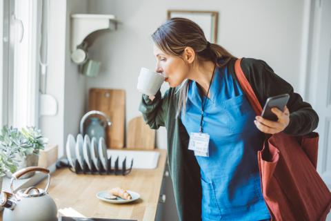 Female doctor at home leaving for work
