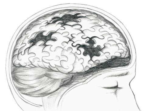 Sketch of the brain made up of puzzle pieces