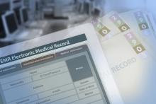 A screen shows an electronic medical records form