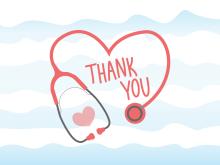 A stethoscope shaped into a heart with the words "Thank you" in the middle