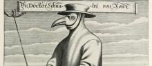 A plague doctor with a beak mask from the seveteenth century.