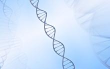 DNA Double helix, metal with white and blue background