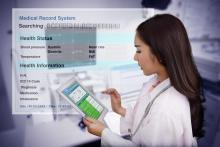 Female doctor accessing electronic medical records concept