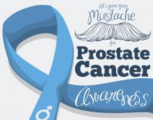 Hand Drawn Mustache with Blue Ribbon for Prostate Cancer Campaign